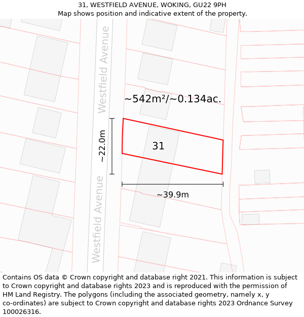 31, WESTFIELD AVENUE, WOKING, GU22 9PH: Plot and title map