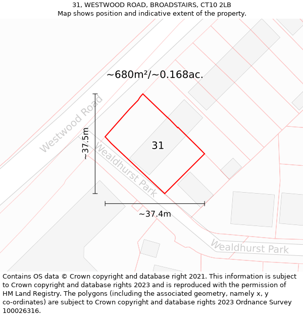 31, WESTWOOD ROAD, BROADSTAIRS, CT10 2LB: Plot and title map