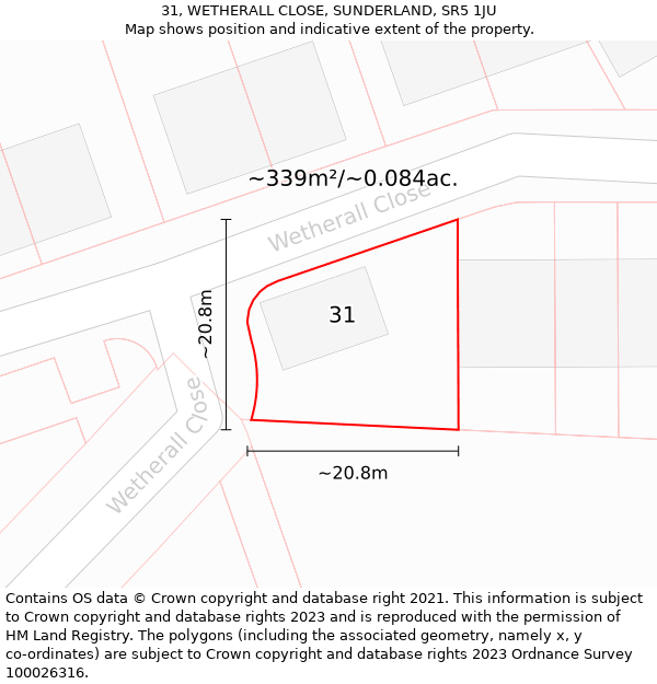 31, WETHERALL CLOSE, SUNDERLAND, SR5 1JU: Plot and title map