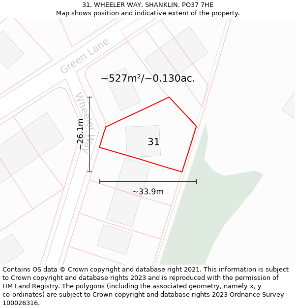 31, WHEELER WAY, SHANKLIN, PO37 7HE: Plot and title map