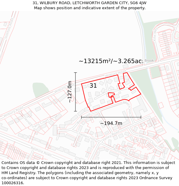 31, WILBURY ROAD, LETCHWORTH GARDEN CITY, SG6 4JW: Plot and title map