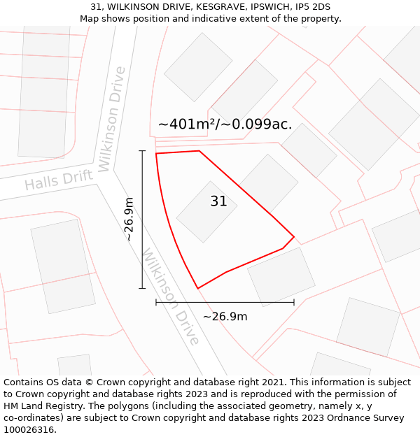 31, WILKINSON DRIVE, KESGRAVE, IPSWICH, IP5 2DS: Plot and title map