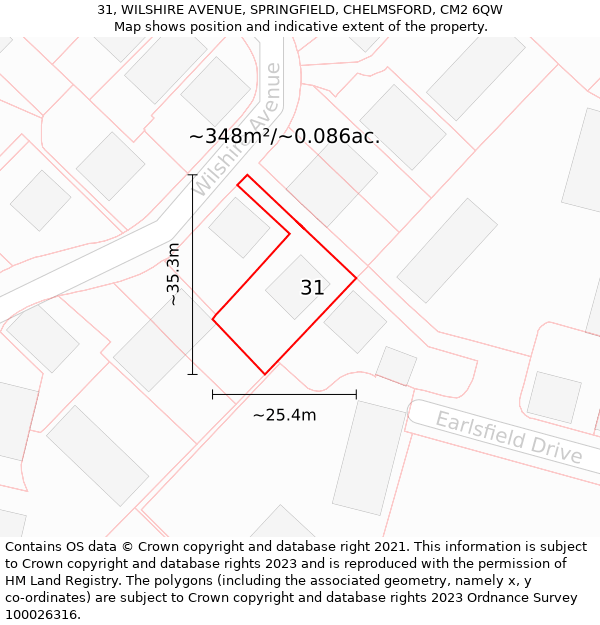 31, WILSHIRE AVENUE, SPRINGFIELD, CHELMSFORD, CM2 6QW: Plot and title map