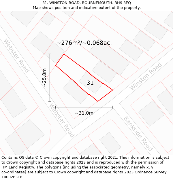 31, WINSTON ROAD, BOURNEMOUTH, BH9 3EQ: Plot and title map
