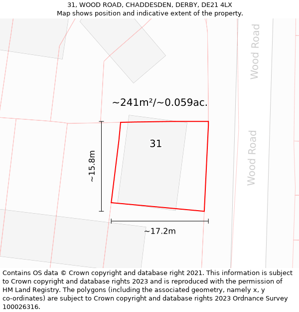 31, WOOD ROAD, CHADDESDEN, DERBY, DE21 4LX: Plot and title map