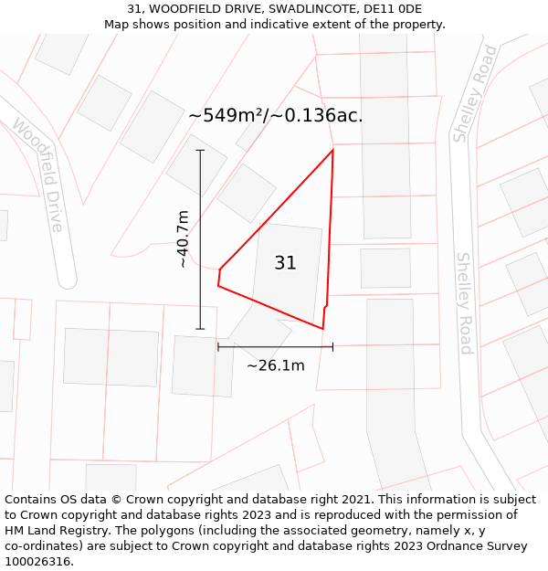 31, WOODFIELD DRIVE, SWADLINCOTE, DE11 0DE: Plot and title map