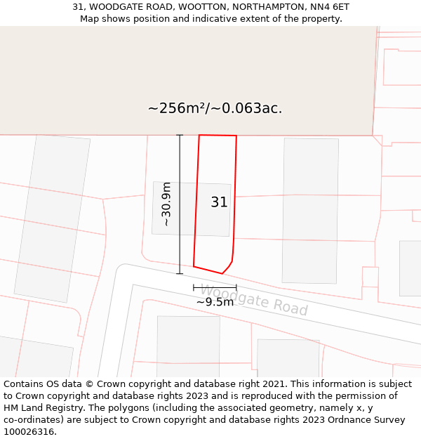 31, WOODGATE ROAD, WOOTTON, NORTHAMPTON, NN4 6ET: Plot and title map
