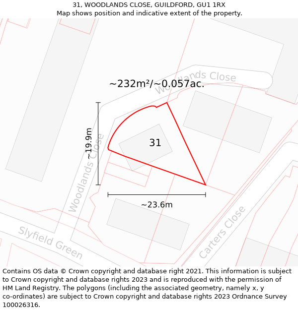 31, WOODLANDS CLOSE, GUILDFORD, GU1 1RX: Plot and title map