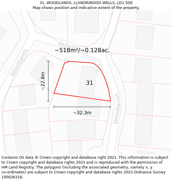 31, WOODLANDS, LLANDRINDOD WELLS, LD1 5DE: Plot and title map