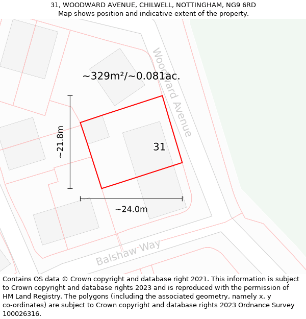 31, WOODWARD AVENUE, CHILWELL, NOTTINGHAM, NG9 6RD: Plot and title map