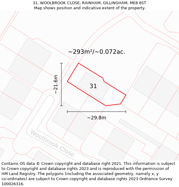 31, WOOLBROOK CLOSE, RAINHAM, GILLINGHAM, ME8 8ST: Plot and title map