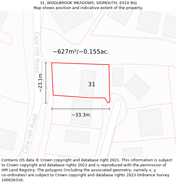 31, WOOLBROOK MEADOWS, SIDMOUTH, EX10 9UJ: Plot and title map