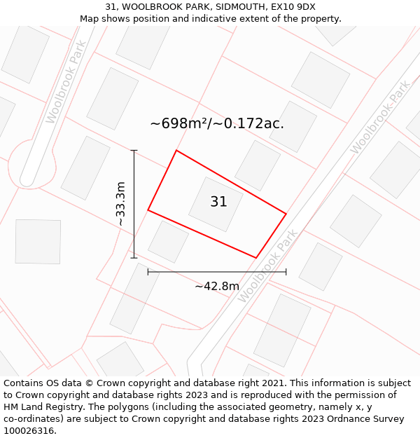 31, WOOLBROOK PARK, SIDMOUTH, EX10 9DX: Plot and title map