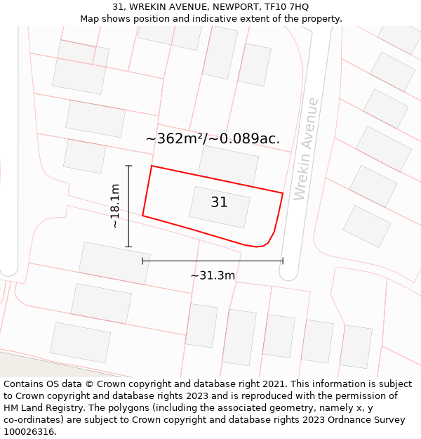 31, WREKIN AVENUE, NEWPORT, TF10 7HQ: Plot and title map