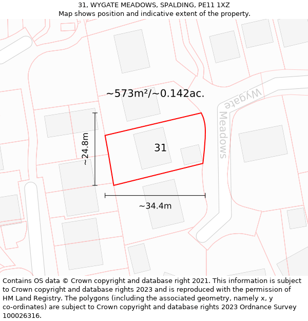 31, WYGATE MEADOWS, SPALDING, PE11 1XZ: Plot and title map