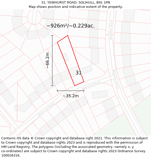 31, YEWHURST ROAD, SOLIHULL, B91 1PN: Plot and title map