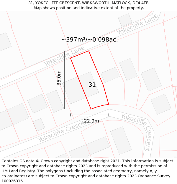 31, YOKECLIFFE CRESCENT, WIRKSWORTH, MATLOCK, DE4 4ER: Plot and title map