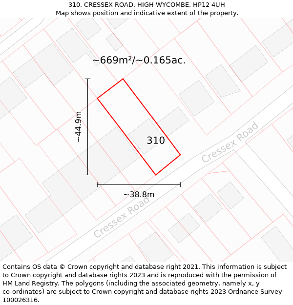 310, CRESSEX ROAD, HIGH WYCOMBE, HP12 4UH: Plot and title map