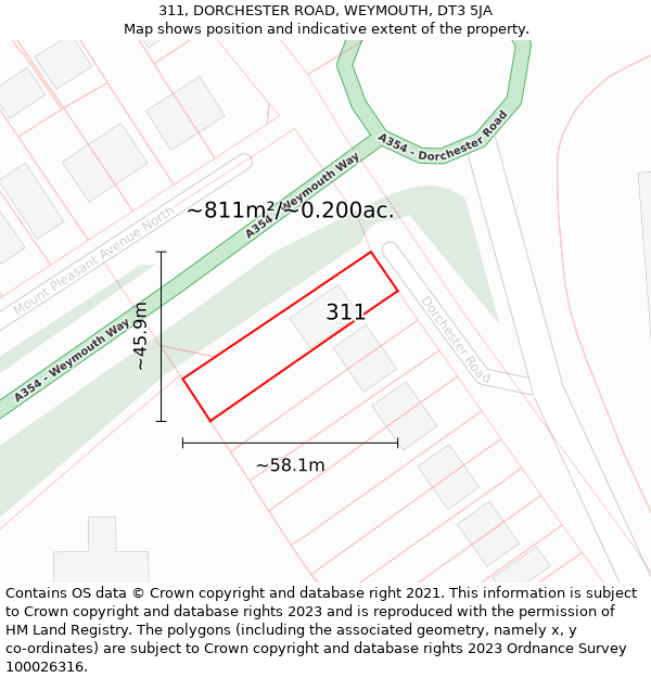 311, DORCHESTER ROAD, WEYMOUTH, DT3 5JA: Plot and title map