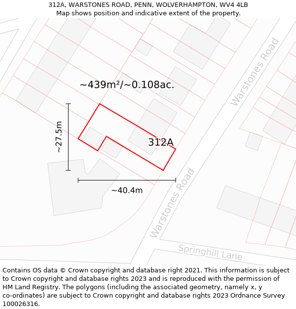 312A, WARSTONES ROAD, PENN, WOLVERHAMPTON, WV4 4LB: Plot and title map