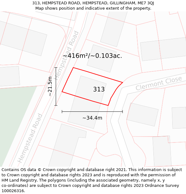 313, HEMPSTEAD ROAD, HEMPSTEAD, GILLINGHAM, ME7 3QJ: Plot and title map