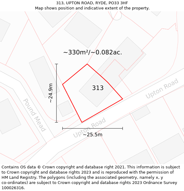 313, UPTON ROAD, RYDE, PO33 3HF: Plot and title map