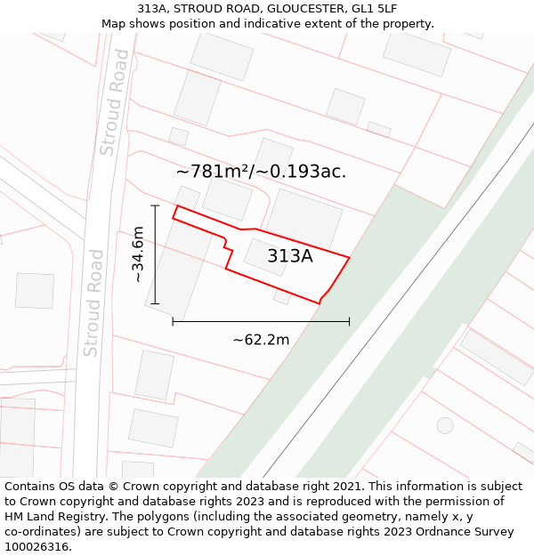 313A, STROUD ROAD, GLOUCESTER, GL1 5LF: Plot and title map