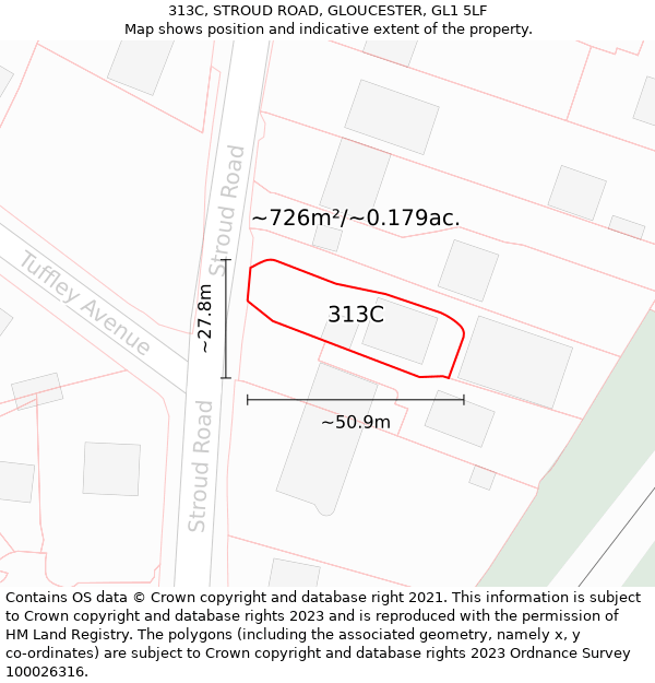 313C, STROUD ROAD, GLOUCESTER, GL1 5LF: Plot and title map