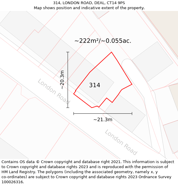 314, LONDON ROAD, DEAL, CT14 9PS: Plot and title map