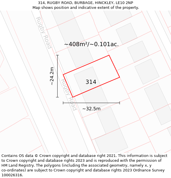 314, RUGBY ROAD, BURBAGE, HINCKLEY, LE10 2NP: Plot and title map