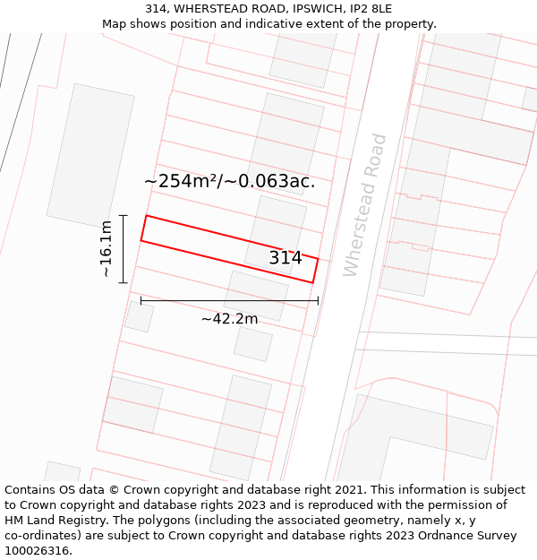 314, WHERSTEAD ROAD, IPSWICH, IP2 8LE: Plot and title map