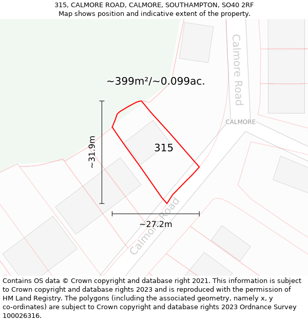 315, CALMORE ROAD, CALMORE, SOUTHAMPTON, SO40 2RF: Plot and title map