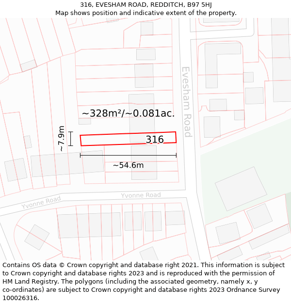 316, EVESHAM ROAD, REDDITCH, B97 5HJ: Plot and title map