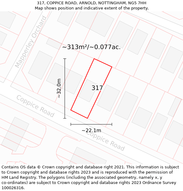 317, COPPICE ROAD, ARNOLD, NOTTINGHAM, NG5 7HH: Plot and title map