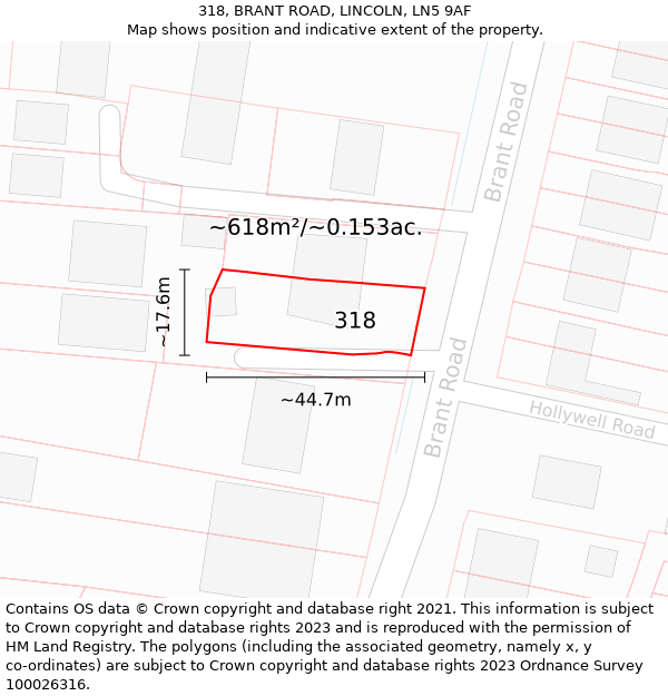 318, BRANT ROAD, LINCOLN, LN5 9AF: Plot and title map