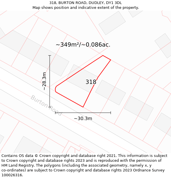 318, BURTON ROAD, DUDLEY, DY1 3DL: Plot and title map