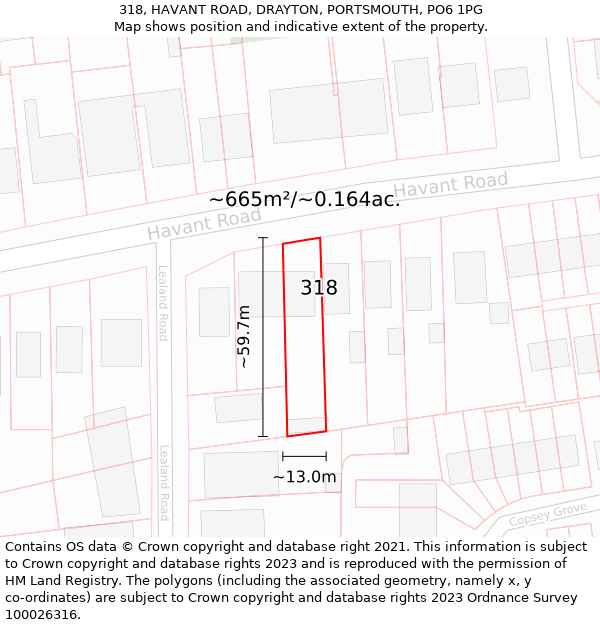 318, HAVANT ROAD, DRAYTON, PORTSMOUTH, PO6 1PG: Plot and title map