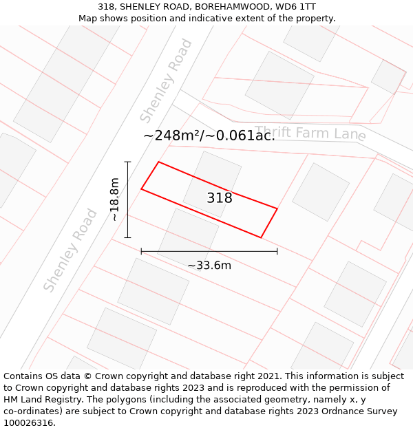 318, SHENLEY ROAD, BOREHAMWOOD, WD6 1TT: Plot and title map