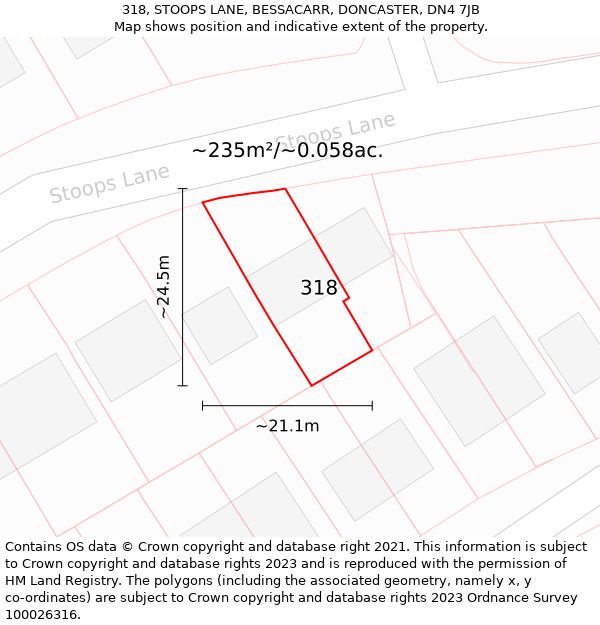 318, STOOPS LANE, BESSACARR, DONCASTER, DN4 7JB: Plot and title map