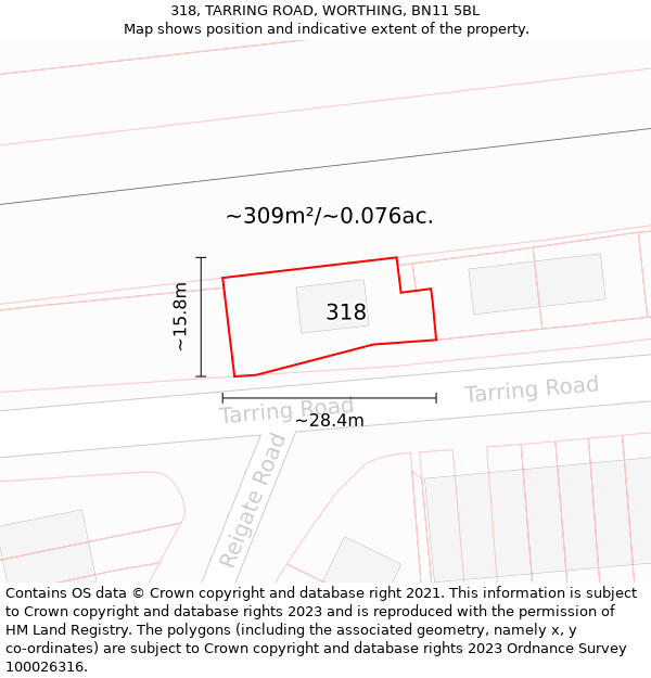 318, TARRING ROAD, WORTHING, BN11 5BL: Plot and title map