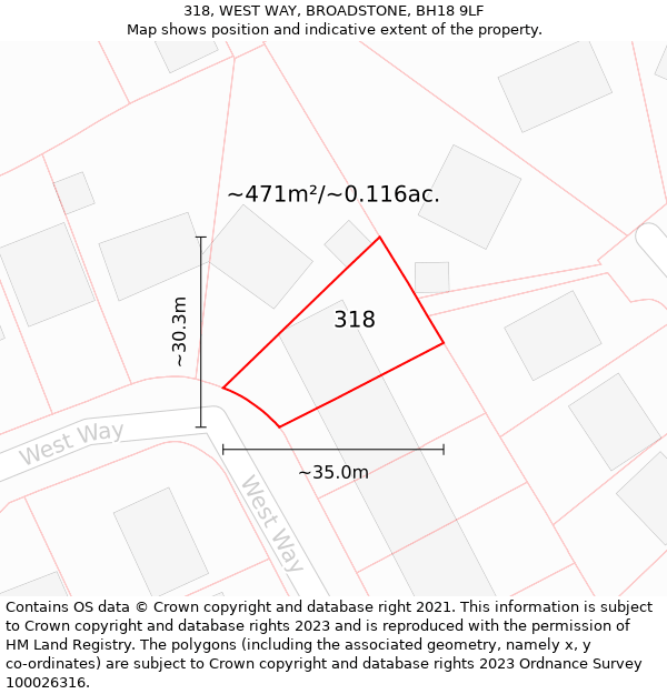 318, WEST WAY, BROADSTONE, BH18 9LF: Plot and title map