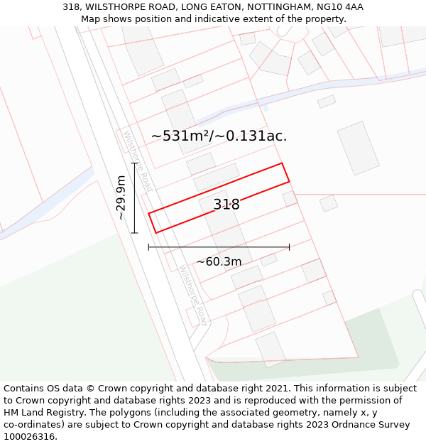 318, WILSTHORPE ROAD, LONG EATON, NOTTINGHAM, NG10 4AA: Plot and title map