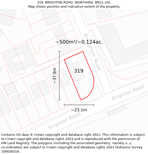 319, BRIGHTON ROAD, WORTHING, BN11 2HL: Plot and title map