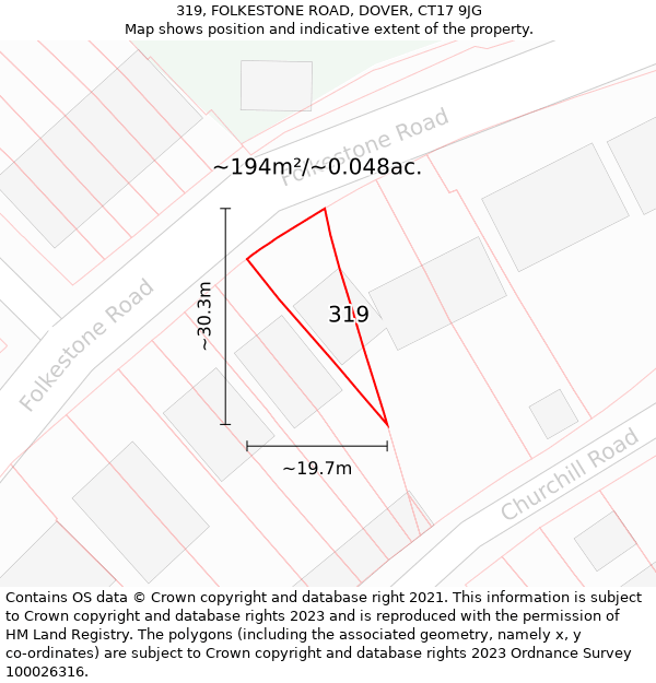 319, FOLKESTONE ROAD, DOVER, CT17 9JG: Plot and title map