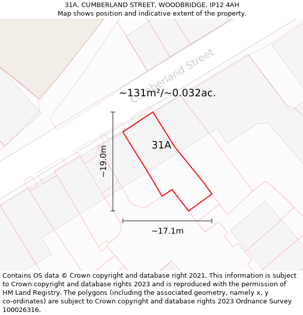 31A, CUMBERLAND STREET, WOODBRIDGE, IP12 4AH: Plot and title map