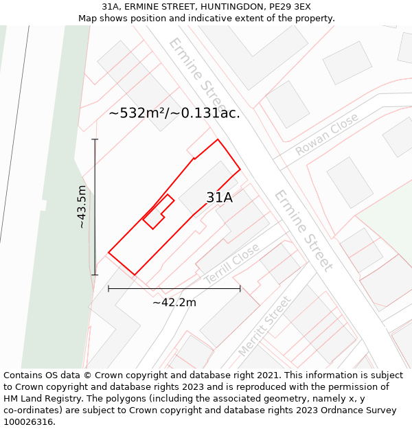 31A, ERMINE STREET, HUNTINGDON, PE29 3EX: Plot and title map