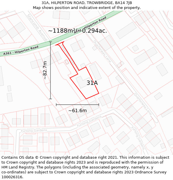 31A, HILPERTON ROAD, TROWBRIDGE, BA14 7JB: Plot and title map