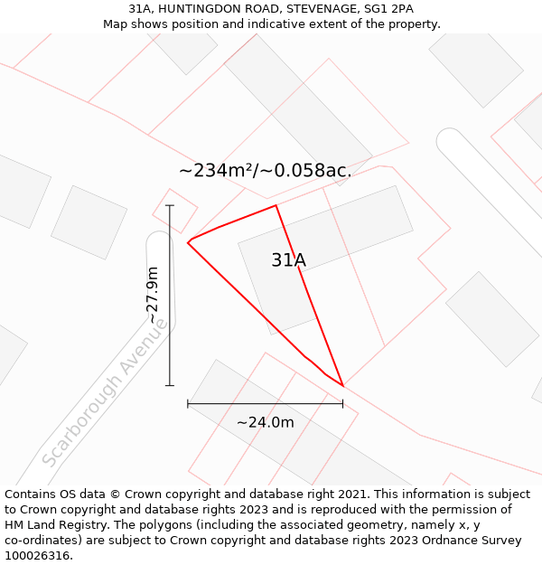 31A, HUNTINGDON ROAD, STEVENAGE, SG1 2PA: Plot and title map