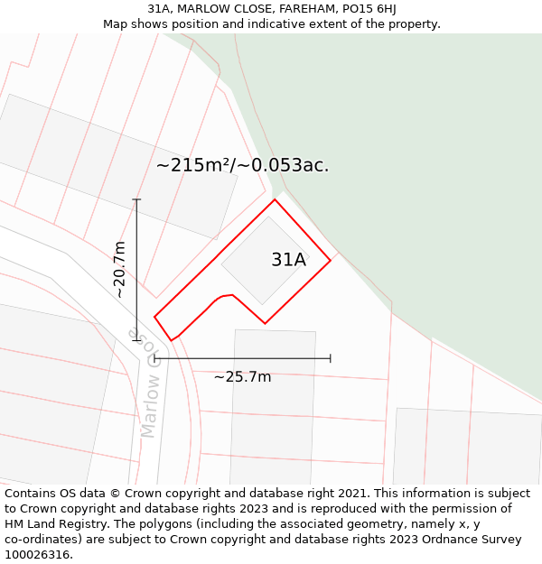 31A, MARLOW CLOSE, FAREHAM, PO15 6HJ: Plot and title map