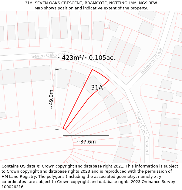 31A, SEVEN OAKS CRESCENT, BRAMCOTE, NOTTINGHAM, NG9 3FW: Plot and title map